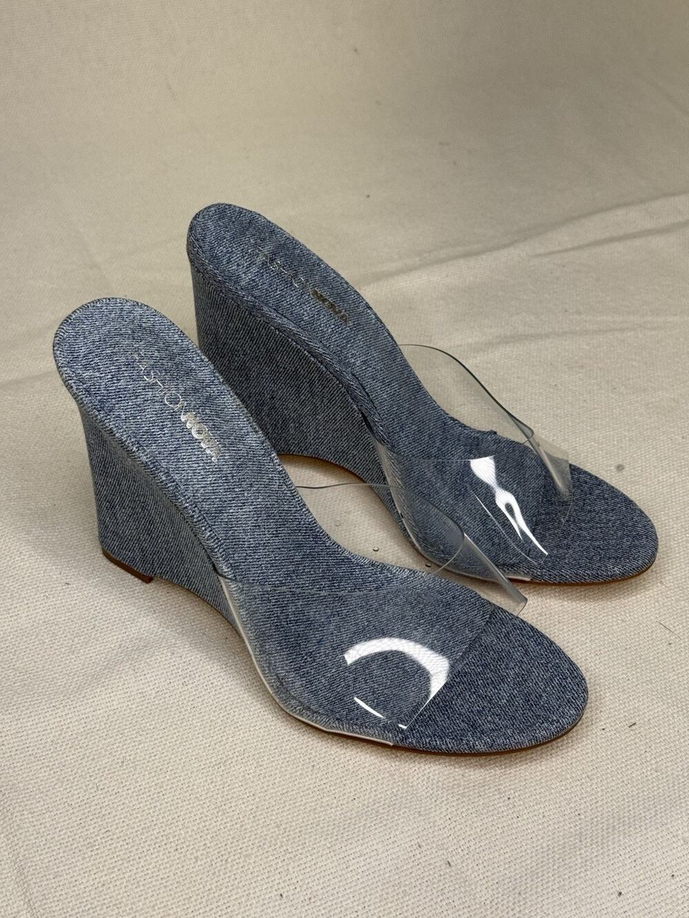 Blue And Clear Wedges by Fashion Nova